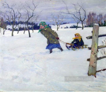 en una visita a la abuela Nikolay Bogdanov Belsky niños impresionismo infantil Pinturas al óleo